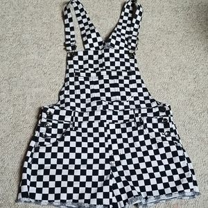 Black heart checker board overall shorts